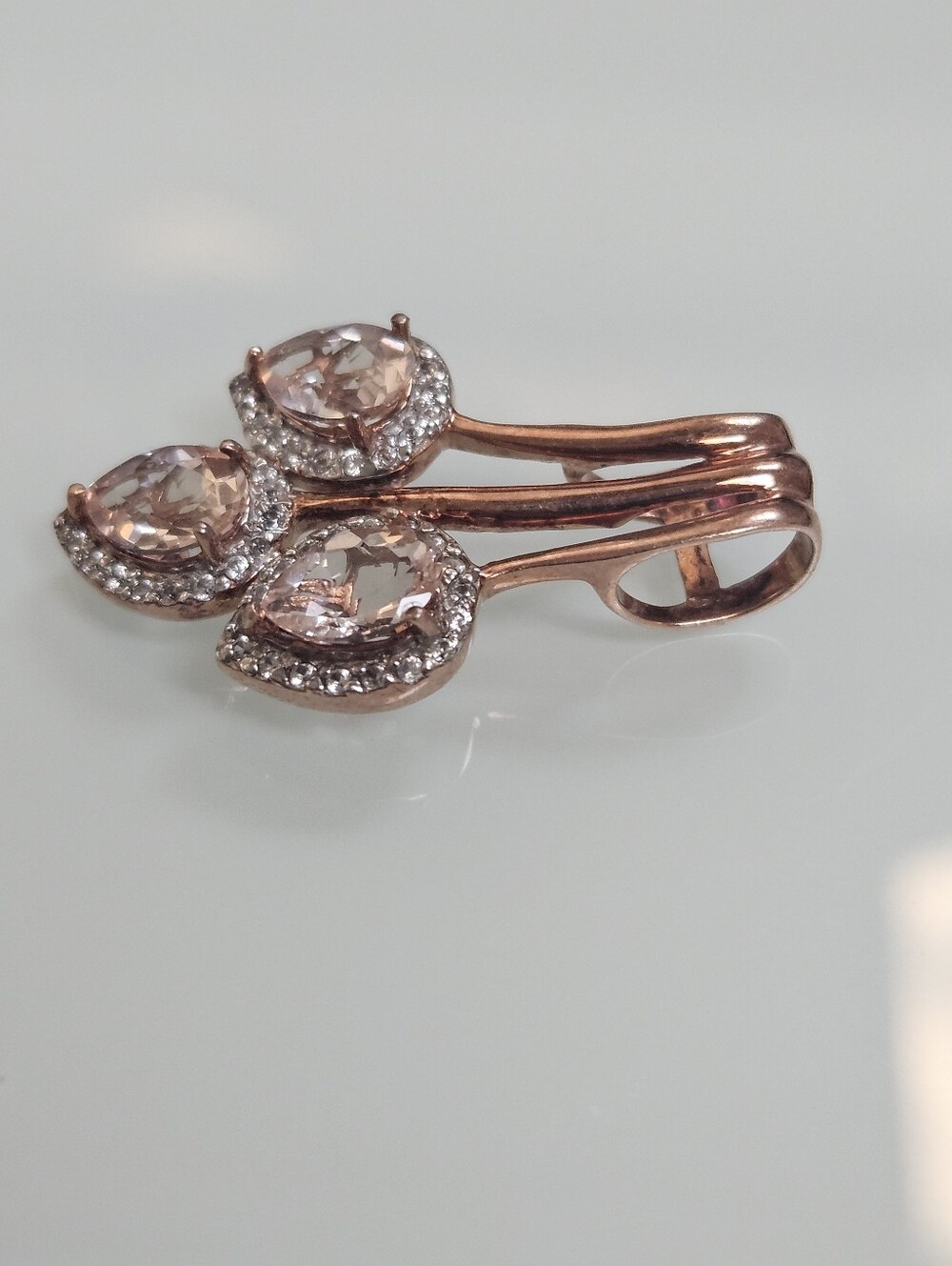 925 Morganite Rose Gold Plated Halo Tear Drop Pendant - Picture 2 of 6